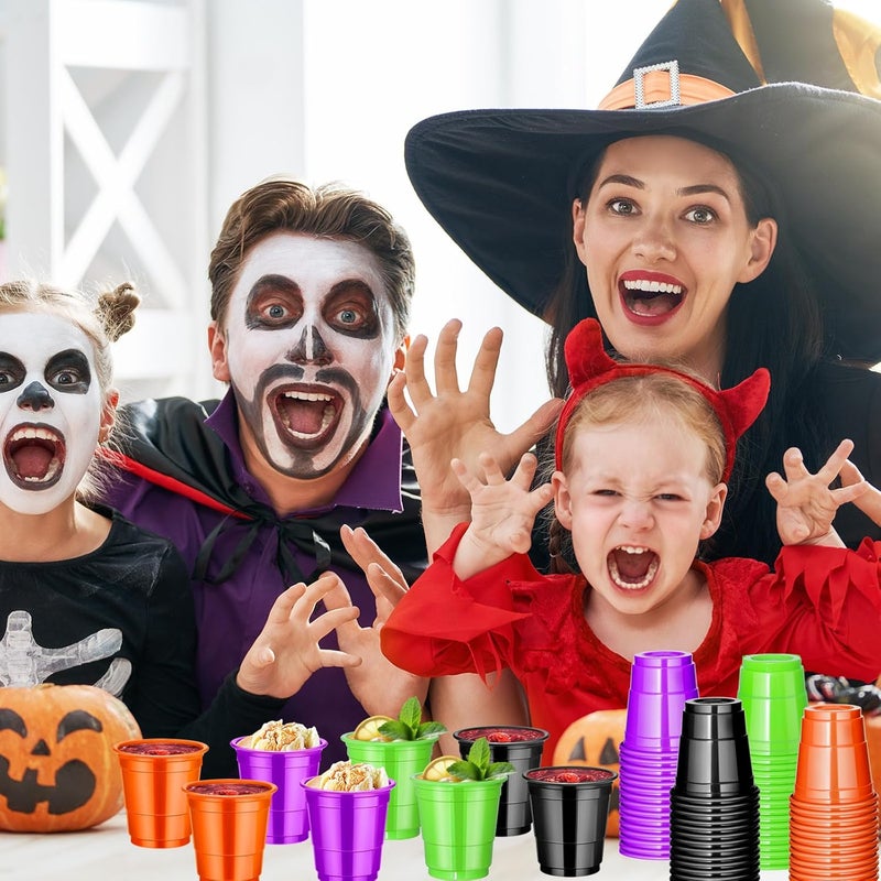 cssopenss 120 Pcs 2 oz Halloween Shot Cups halloween Plastic Shot Glasses Assorted Color shot Glasses Disposable for Drinking, Tasting Halloween Party Supplies - Image 4